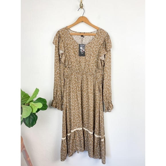 Gigio Dresses & Skirts - NWT Gigio USA Ruffle Floral Prairie Peasant Midi Dress Sz L